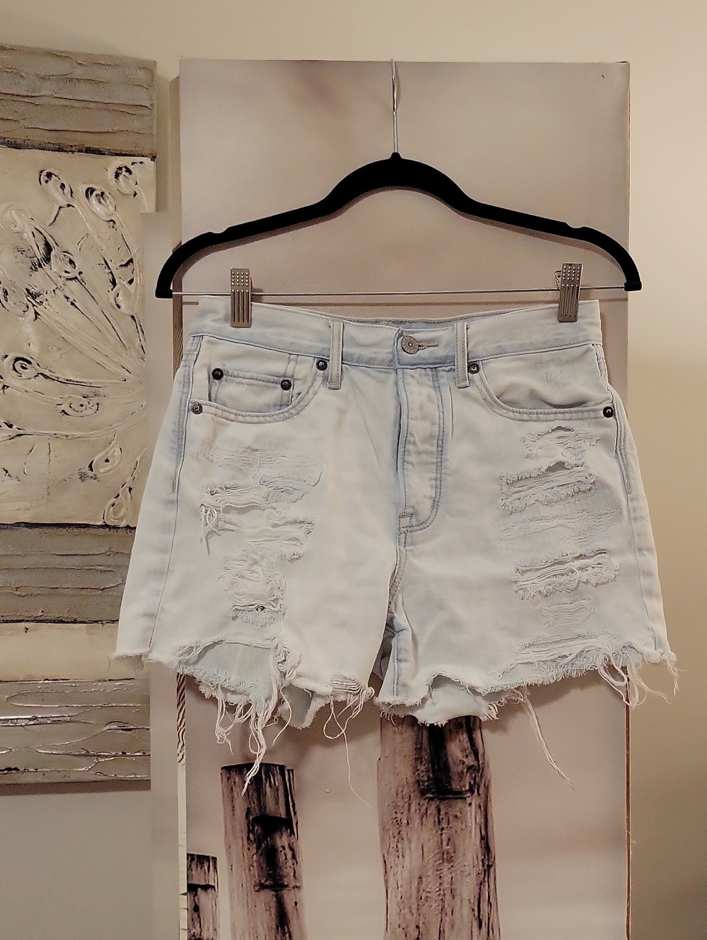 American Eagle Outfitters Light Wash Distressed Denim Shorts